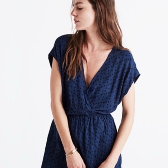 MADEWELL | Blue Diamond Brushstroke Mini Navy and Black Wrap Dress Sz. XS - Picture 2 of 6